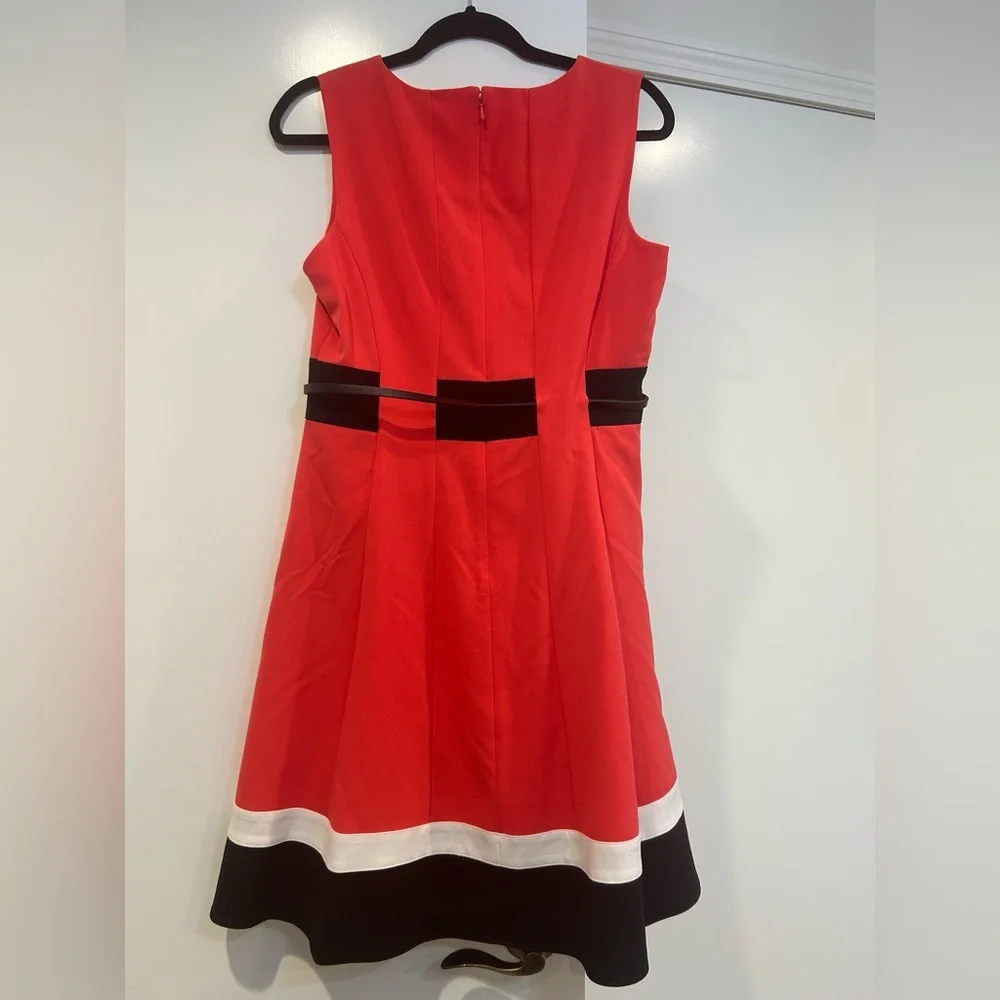 Calvin Klein Pink Orange Black Color Block Fit Flare Career Dress Women’s 10 NWT - Picture 8 of 12